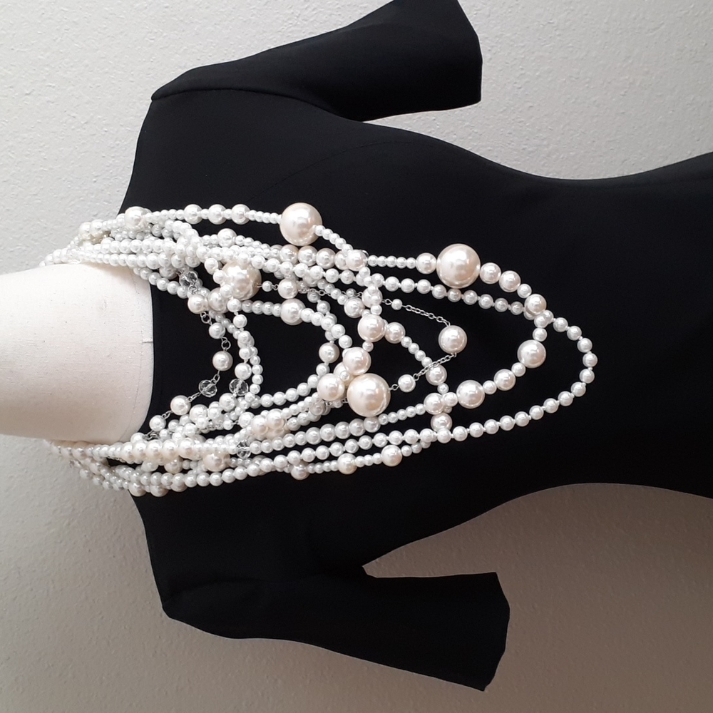 Pearl Necklace Statement Layers Multi-Strand High… - image 3